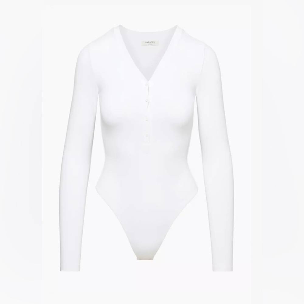 Aritzia White Long-Sleeve Smooth Contour Bodysuit
